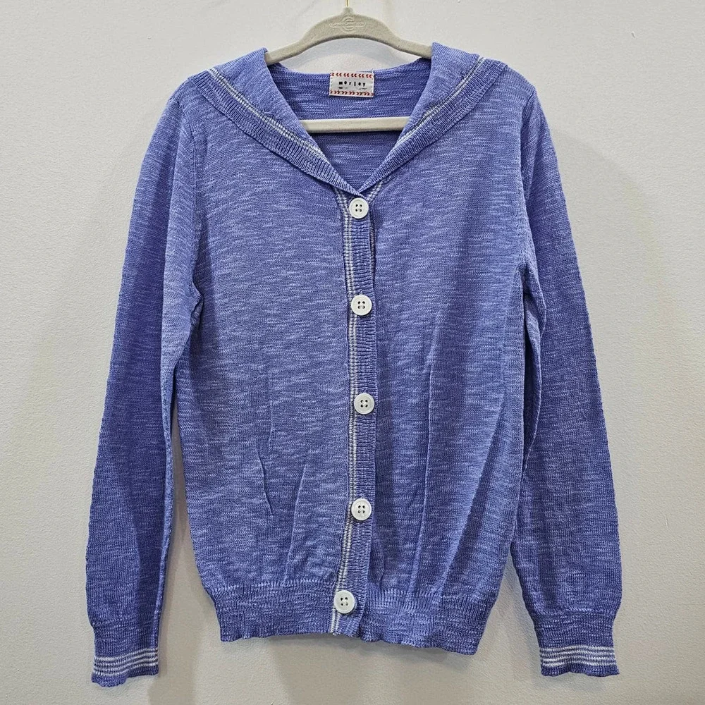 Morley Navy cotton blend Cardigan Sweater Blue lavender Sailor Button kid 6